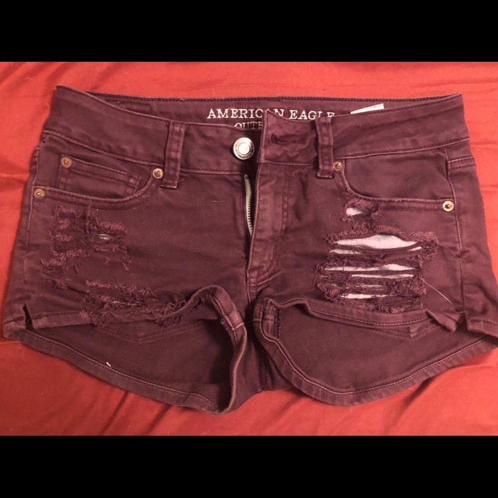 Maroon ripped shorts